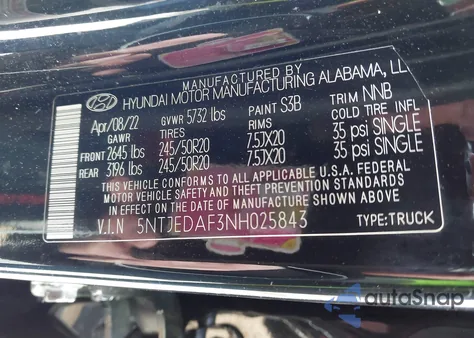 2022 Hyundai Santa Cruz Limited z USA, uszkodzony, nr VIN 5NTJEDAF3NH025843